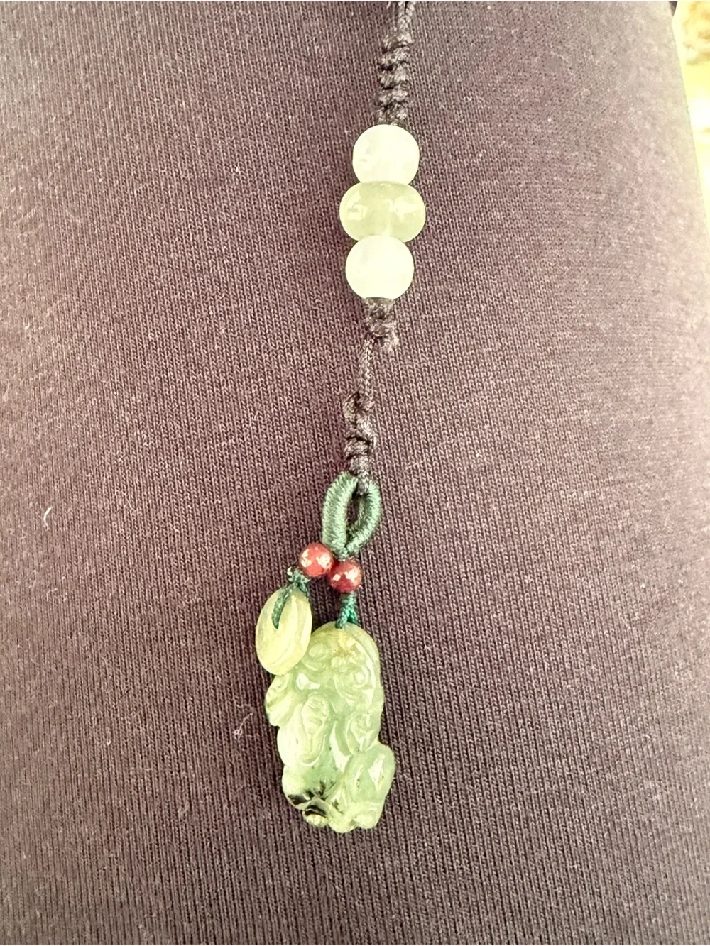Hand-Carved Icy Jade Pendant Necklace in Green and Cream